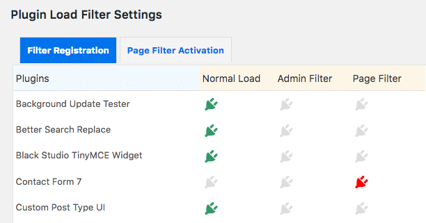 Plugin Load Filter settings