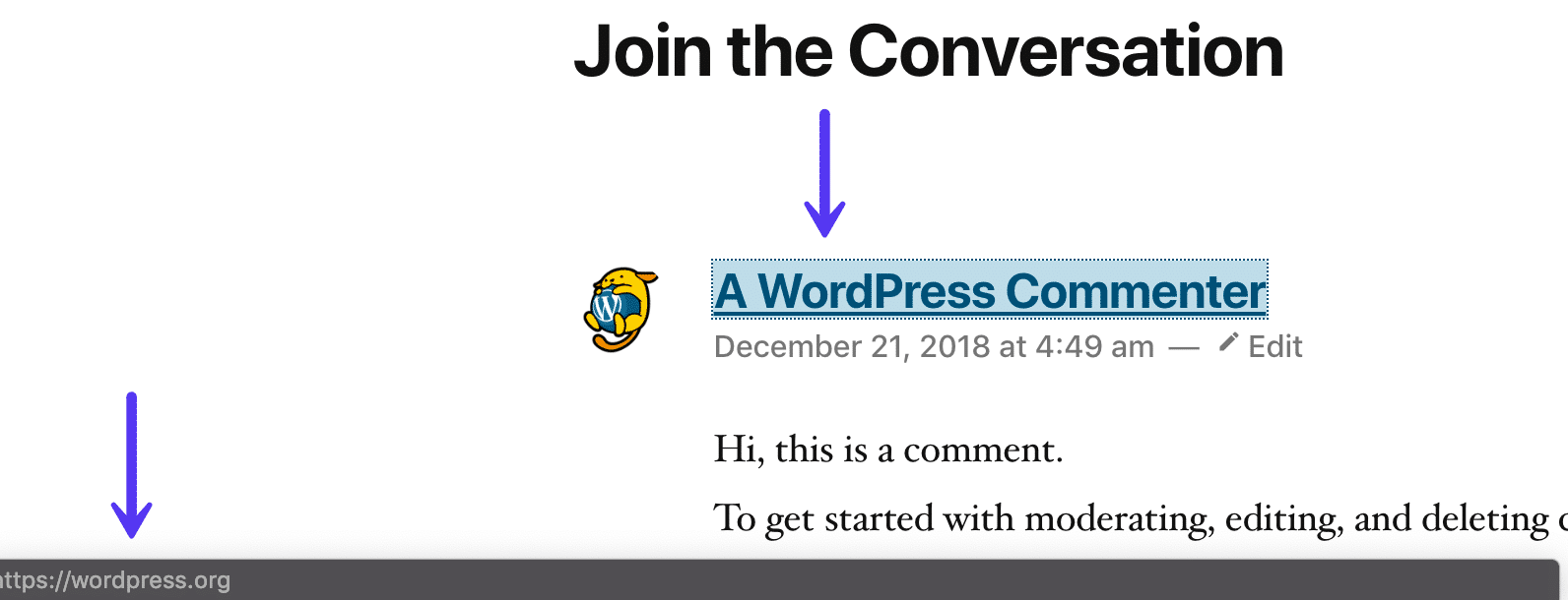 WordPress comment author link