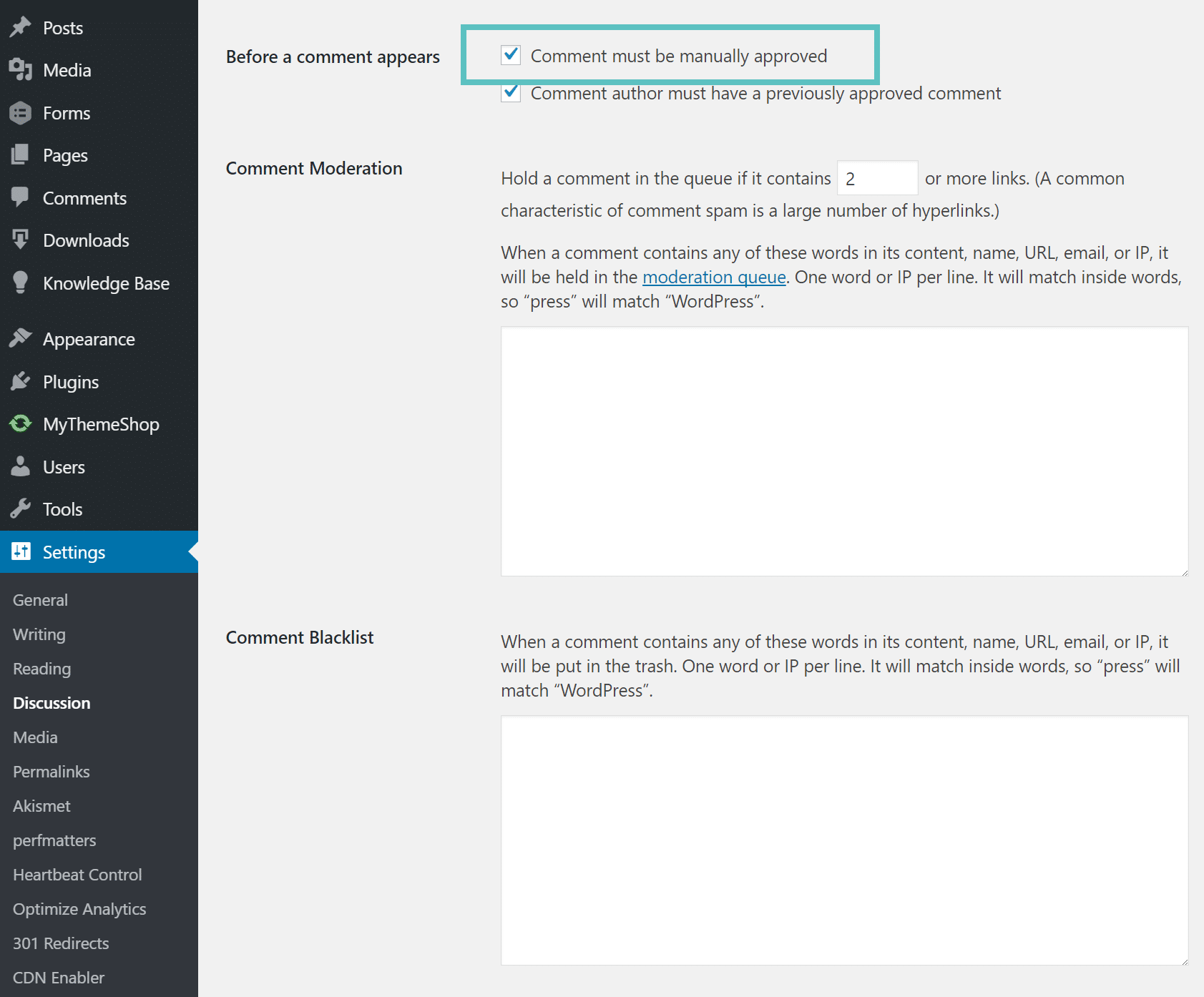 wordpress comment moderation