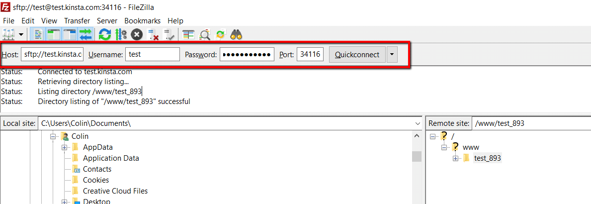 Filezilla-kirjautuminen SFTP:n välityksellä