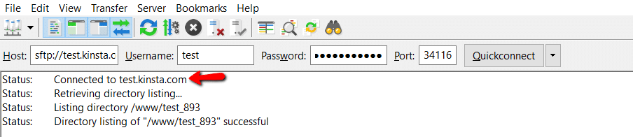 Connected with Filezilla FTP client