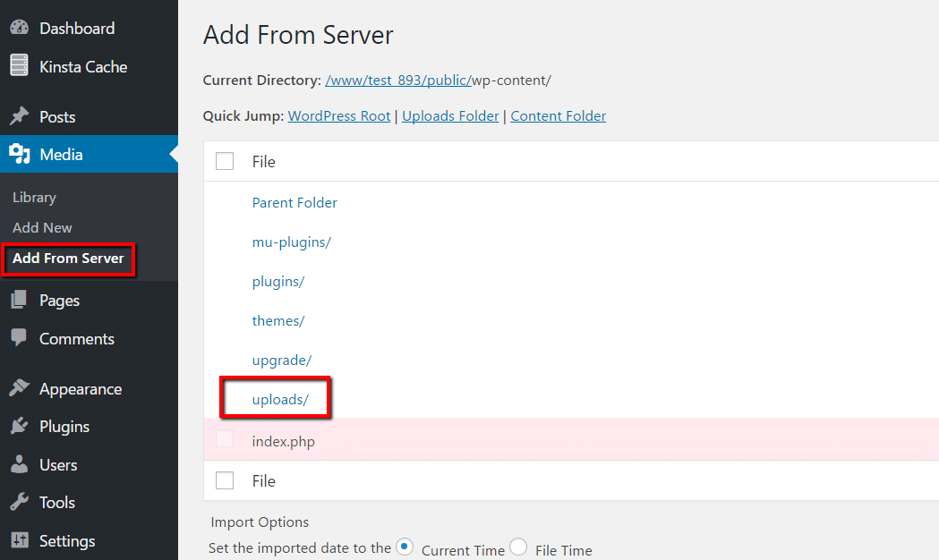 Add From Server WordPress plugin