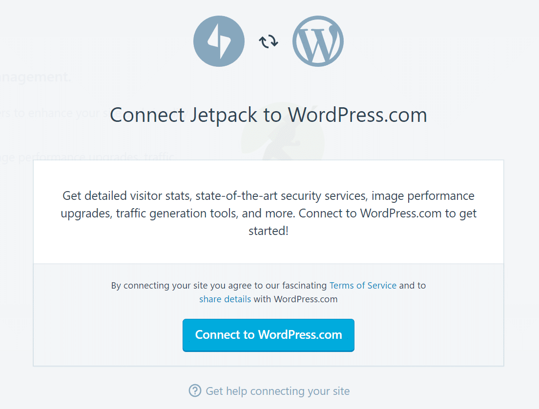 connect jetpack to wordpress