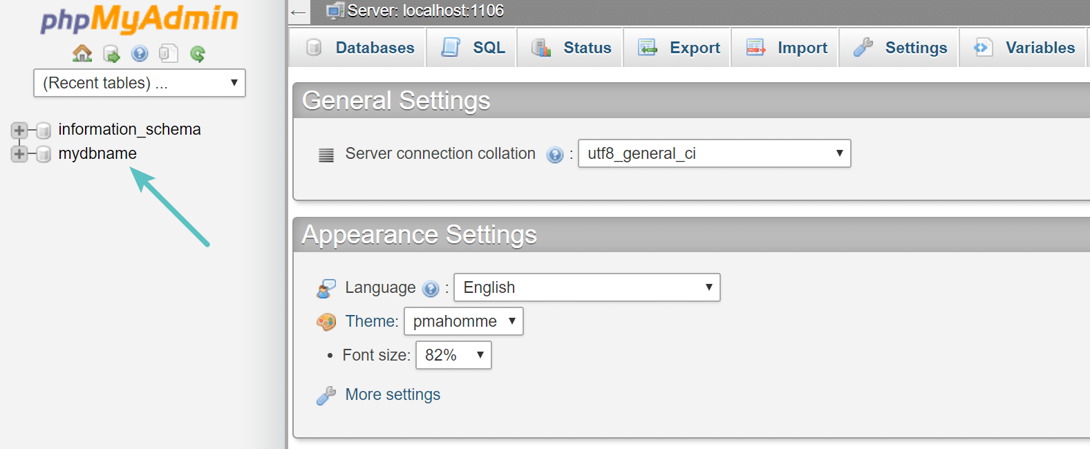 cPanel database name