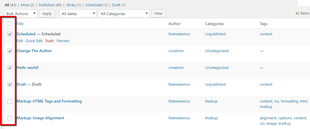 Select posts in bulk