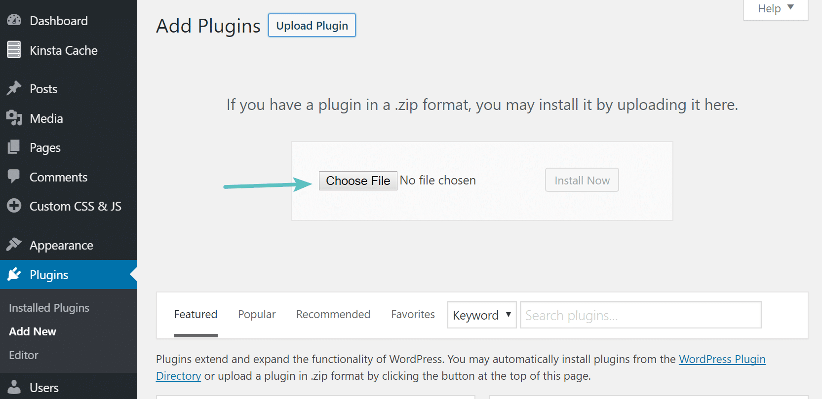 Instalar el el archivo .zip de WordPress plugin