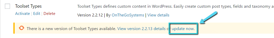 WordPress plugin “update now”