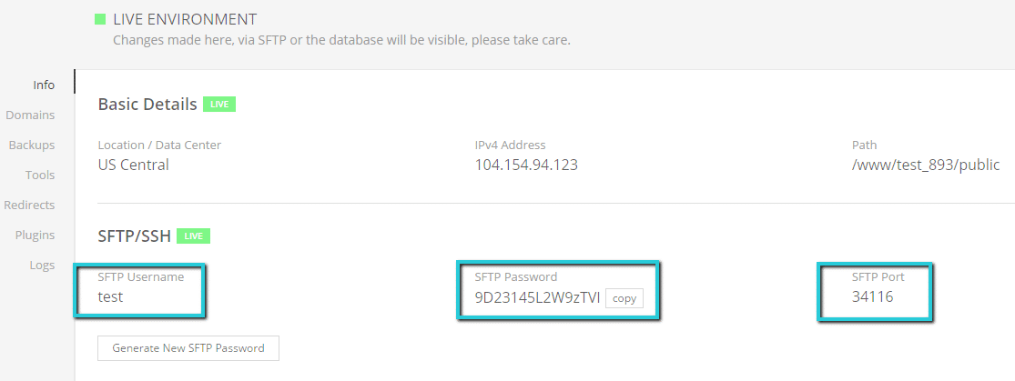 WordPress SFTP information