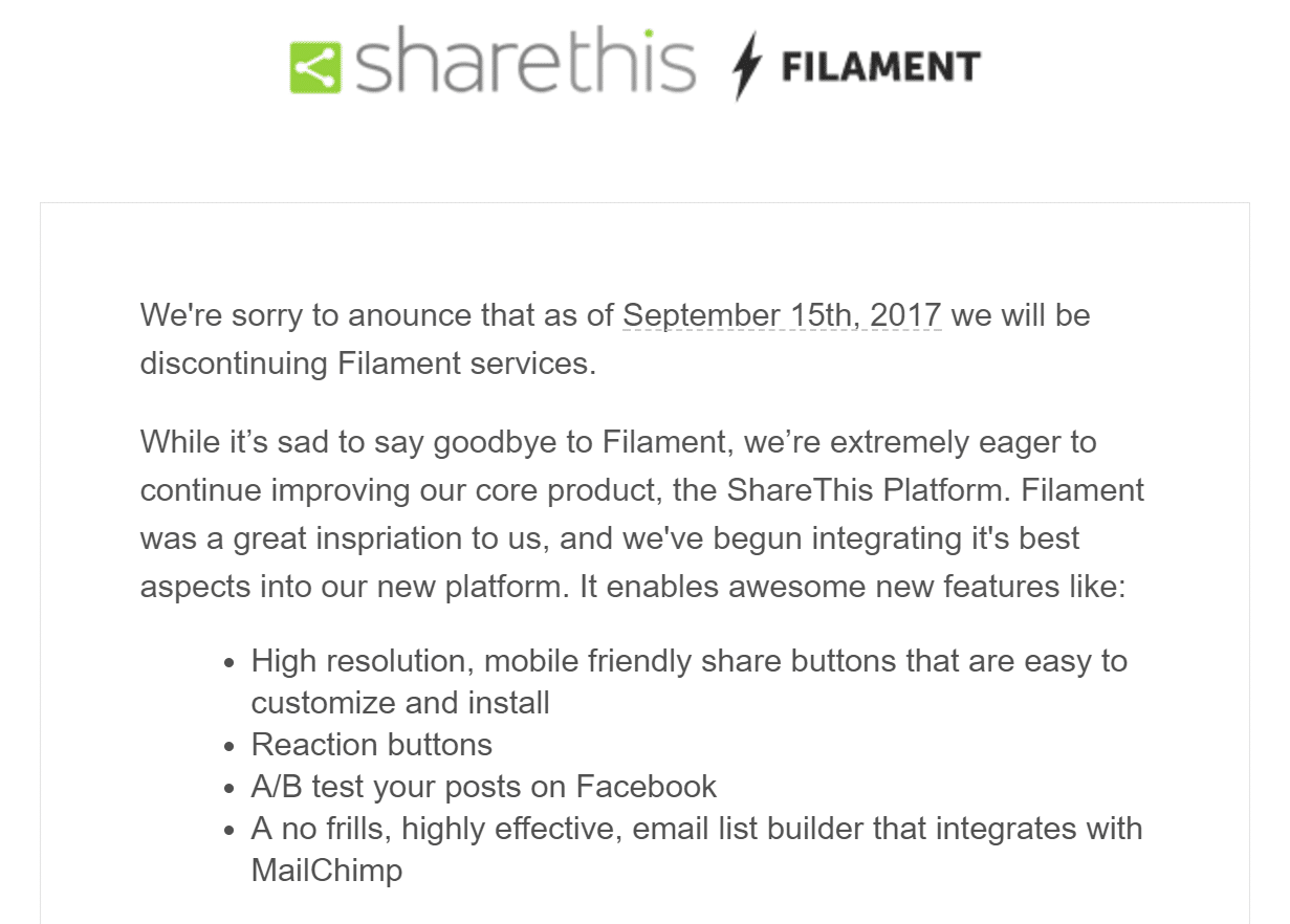 Filament aufgegeben