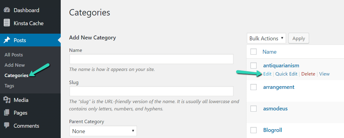 Edit categories
