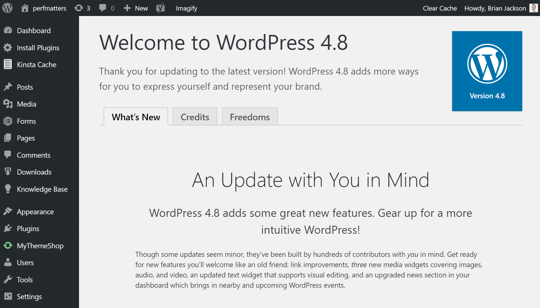 wordpress 4.8 update