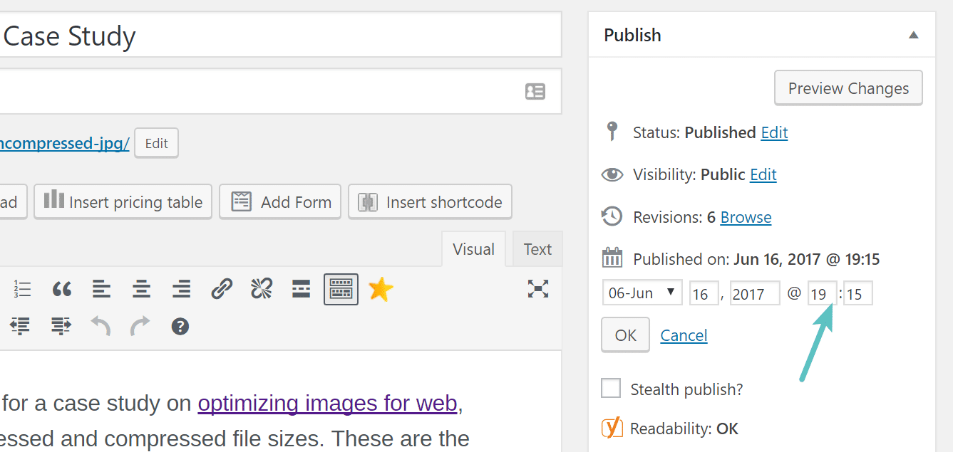 change publish time on post