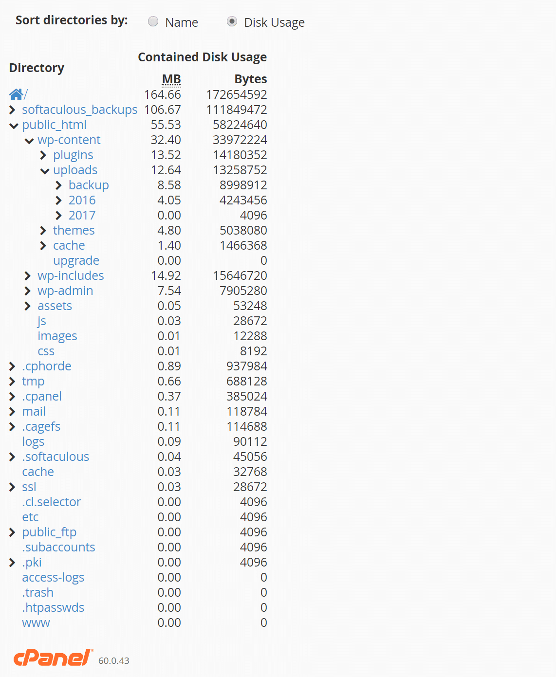 cPanel inzoomen op schijfgebruik