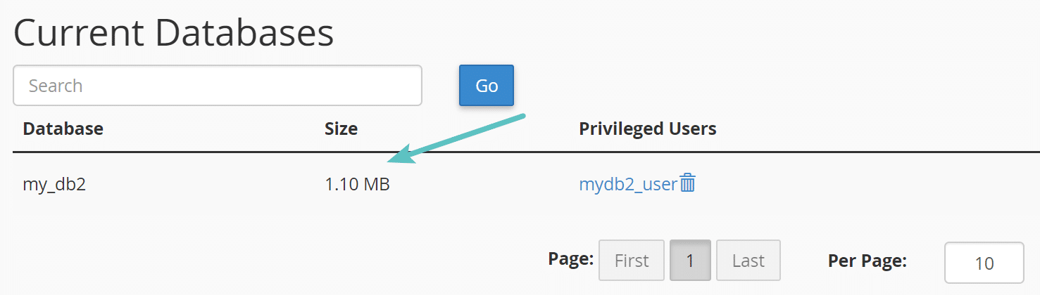cpanel mysql database size