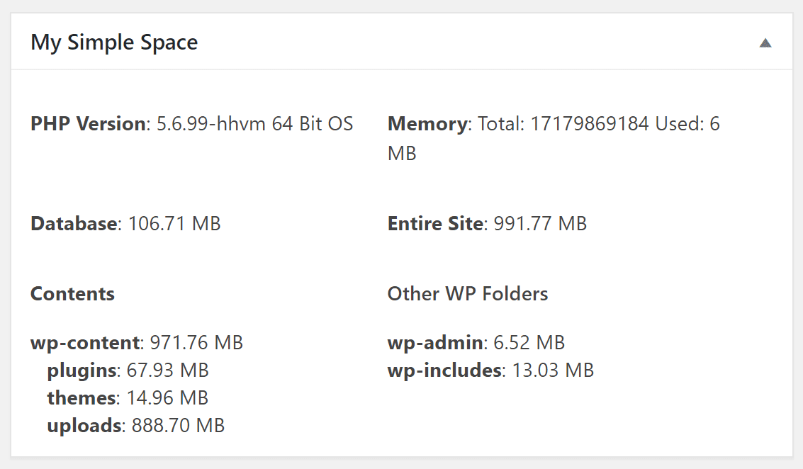 disk space wordpress site