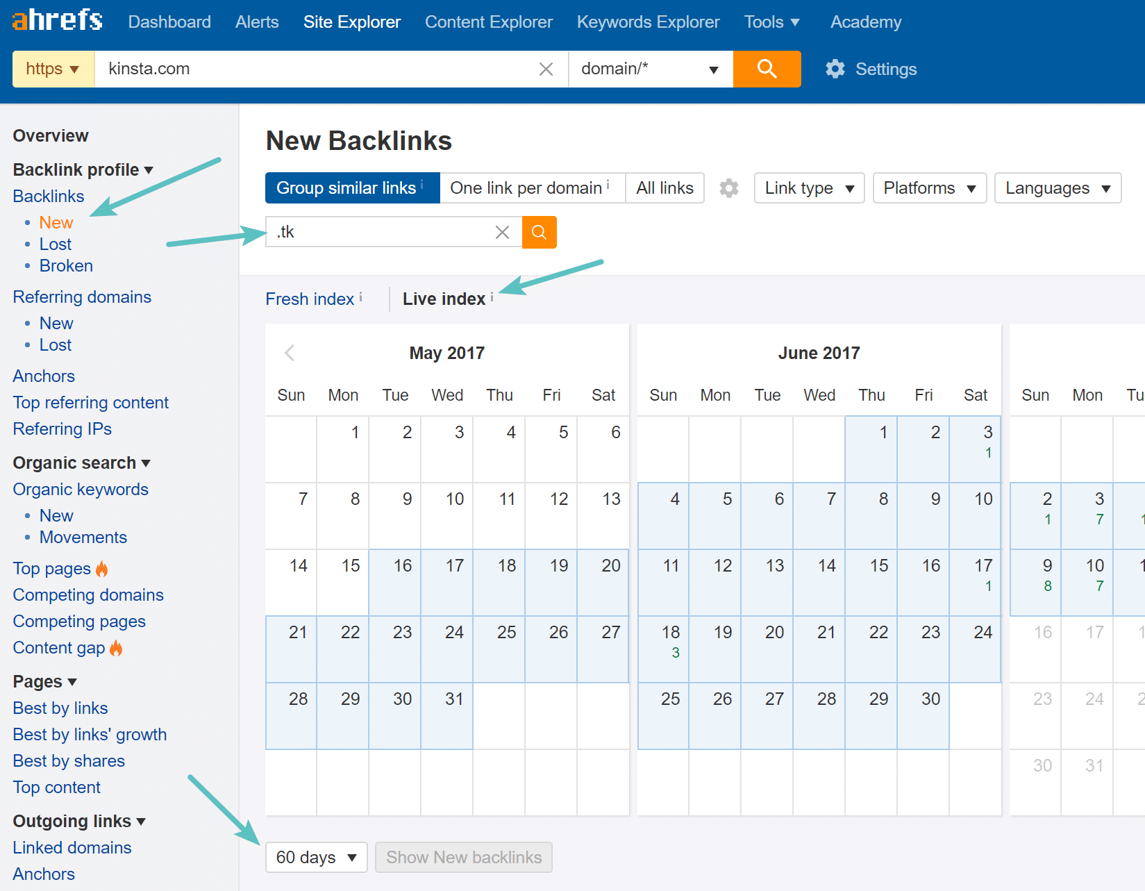 Filtro backlink in Ahrefs