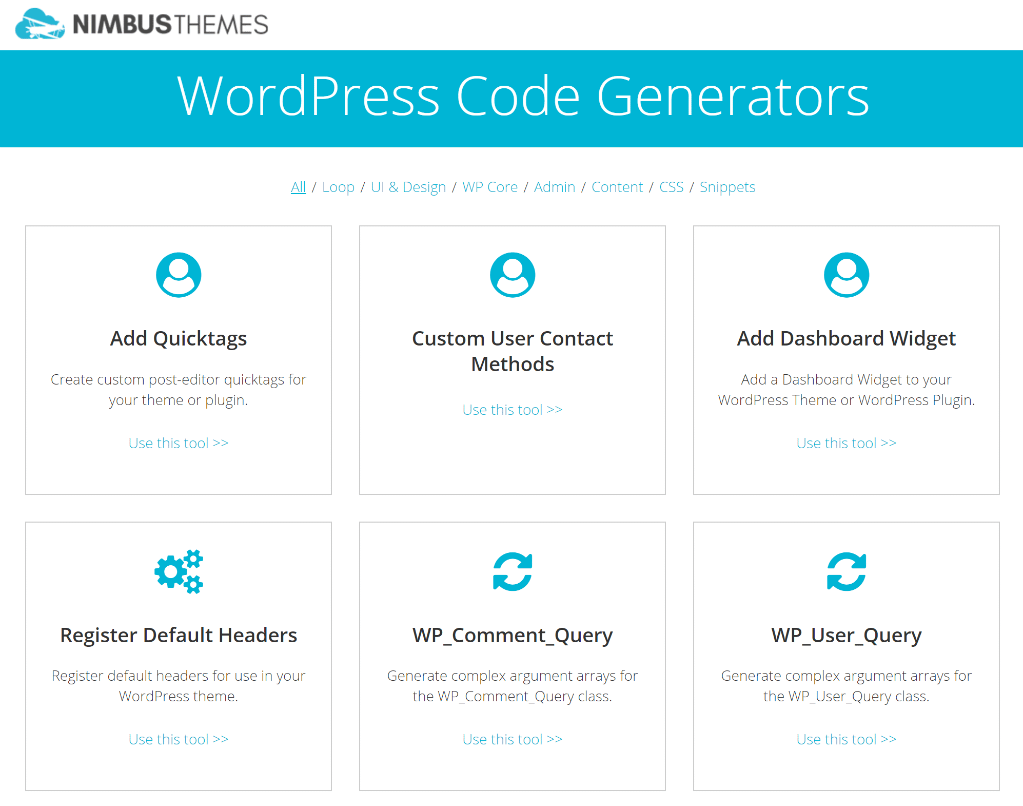 Nimbus Themes WordPress code generators