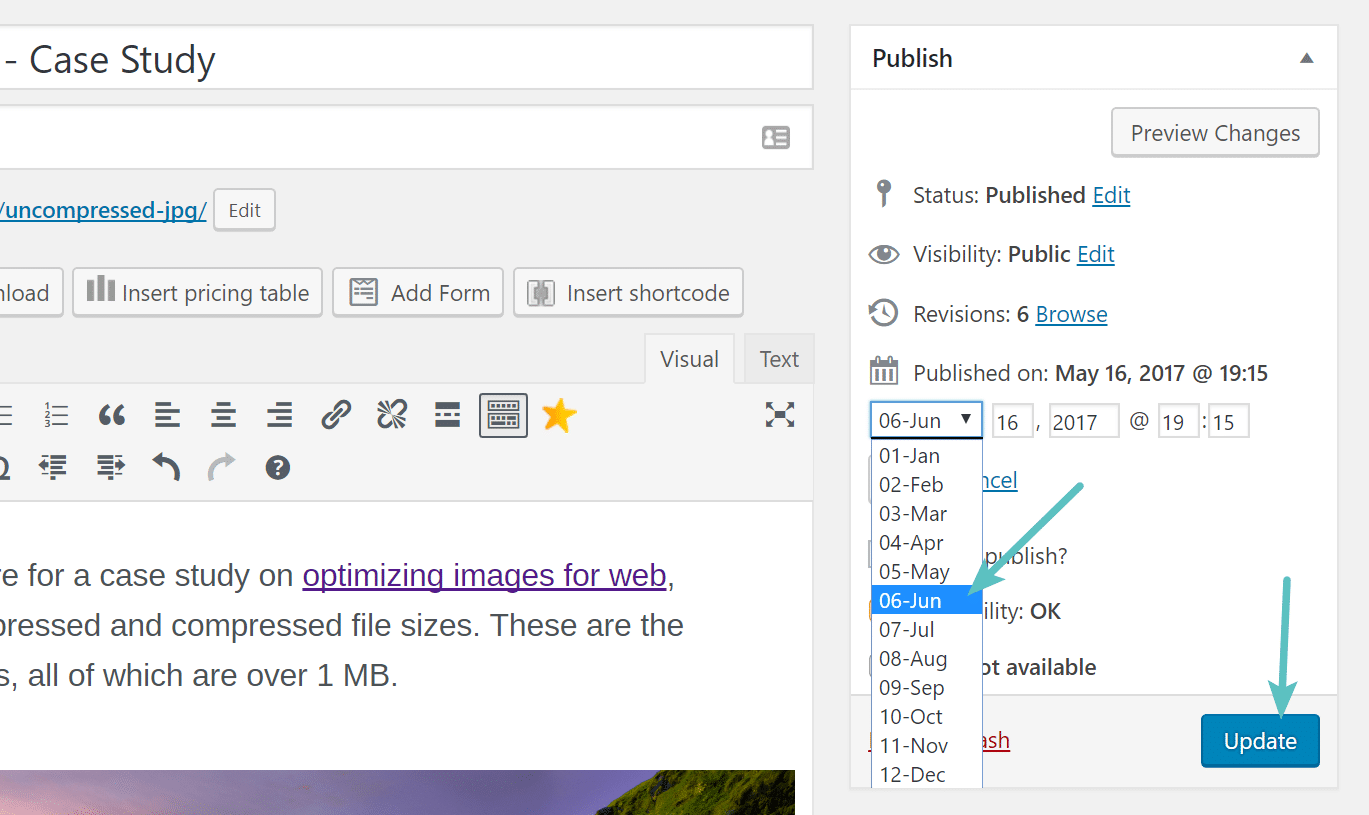 Reorder post by changing publish date