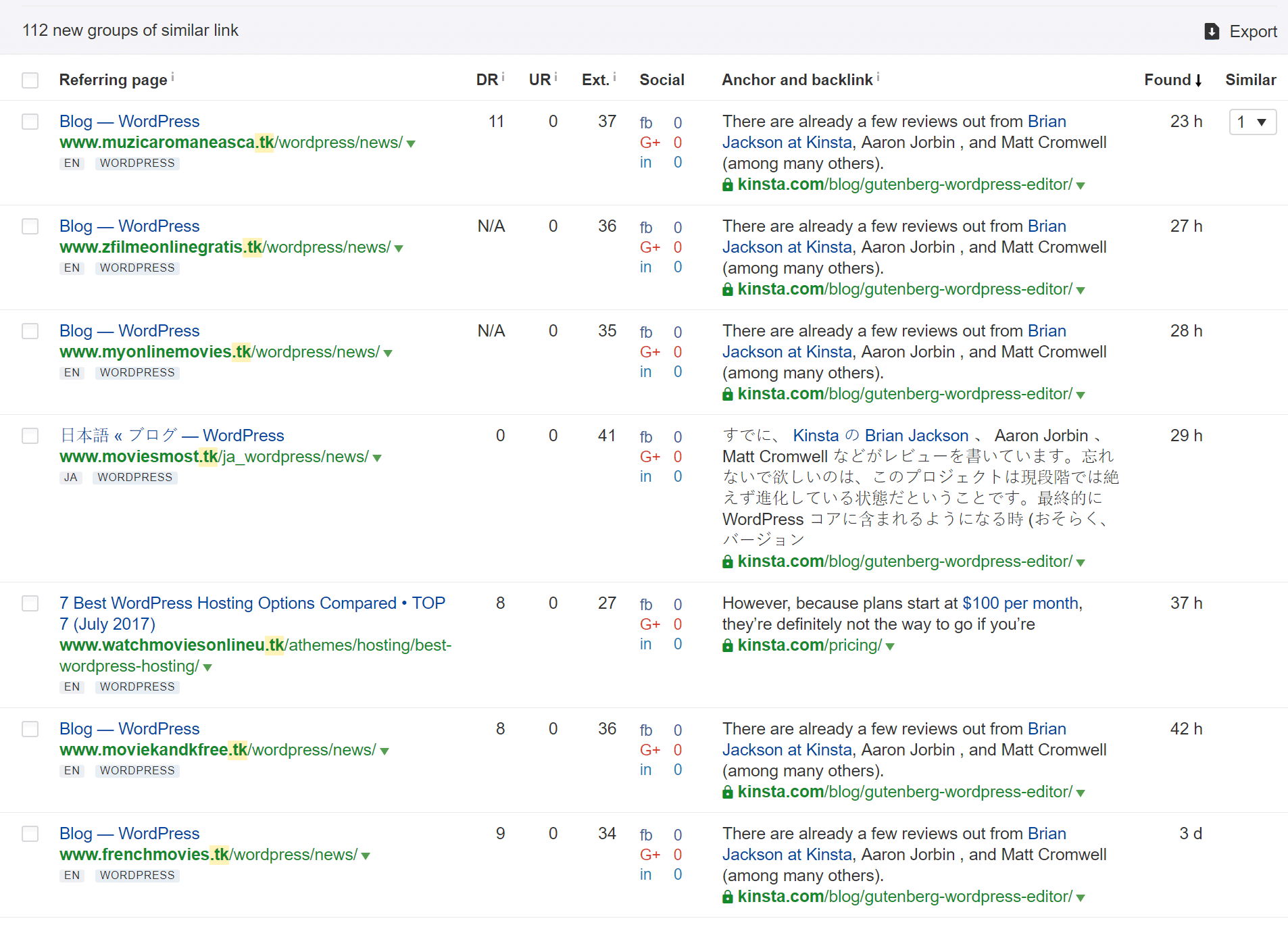 Spammy links in Ahrefs