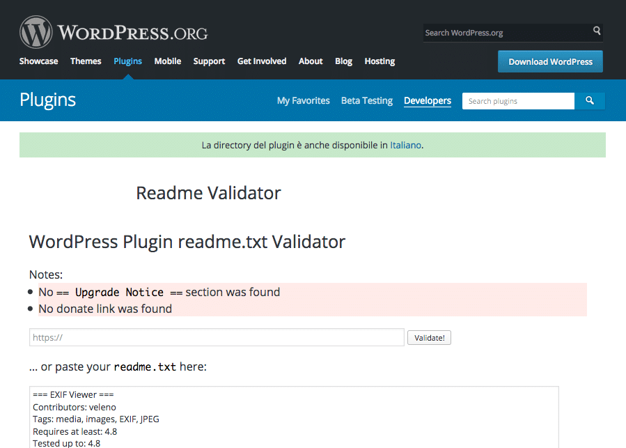 Der Readme Validator gibt Hinweise und Warnungen zu Readme-Dateien aus