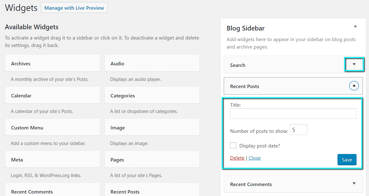 editing a WordPress widget