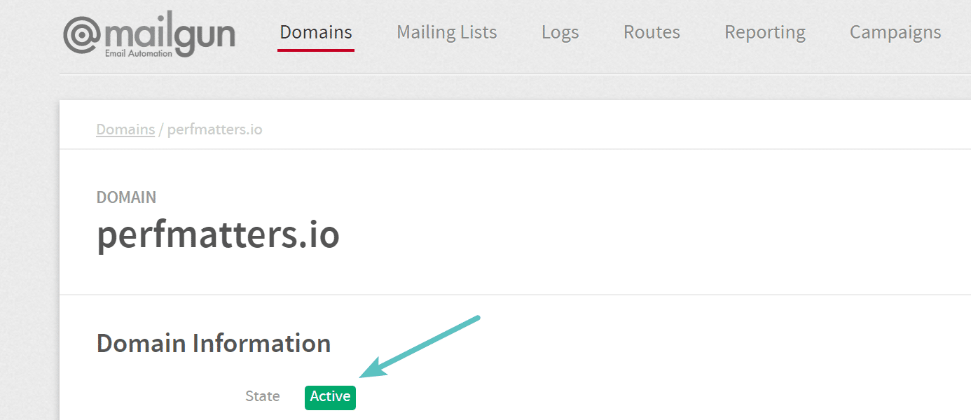 Active domain in Mailgun