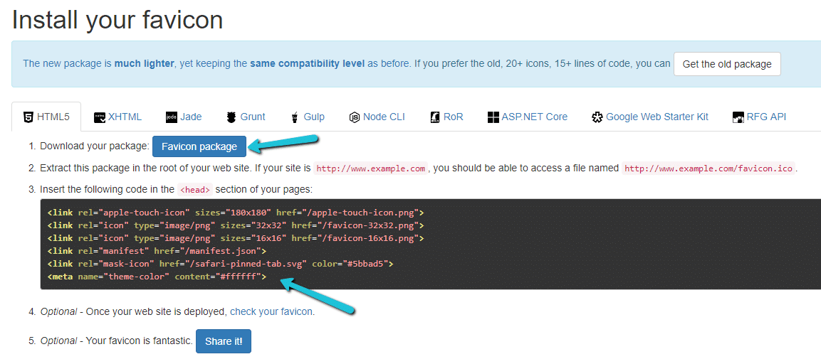 Download favicon package