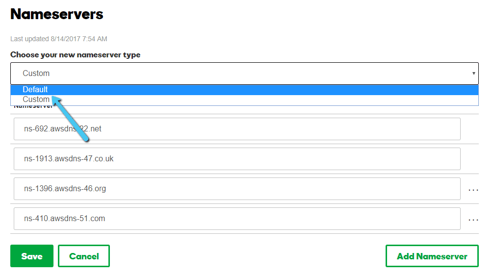 Choose default nameservers