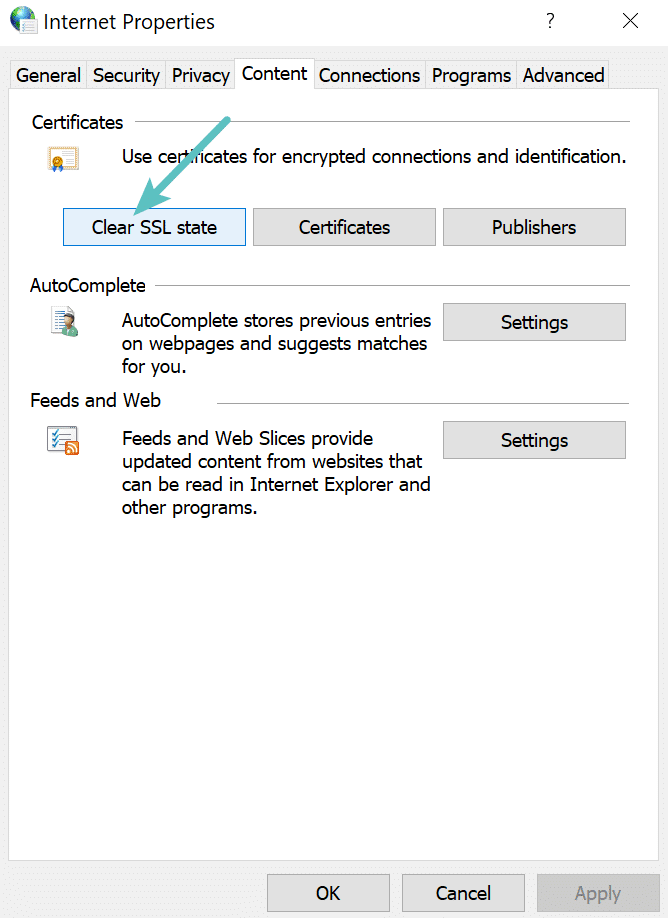 Clear SSL state in Chrome on Windows