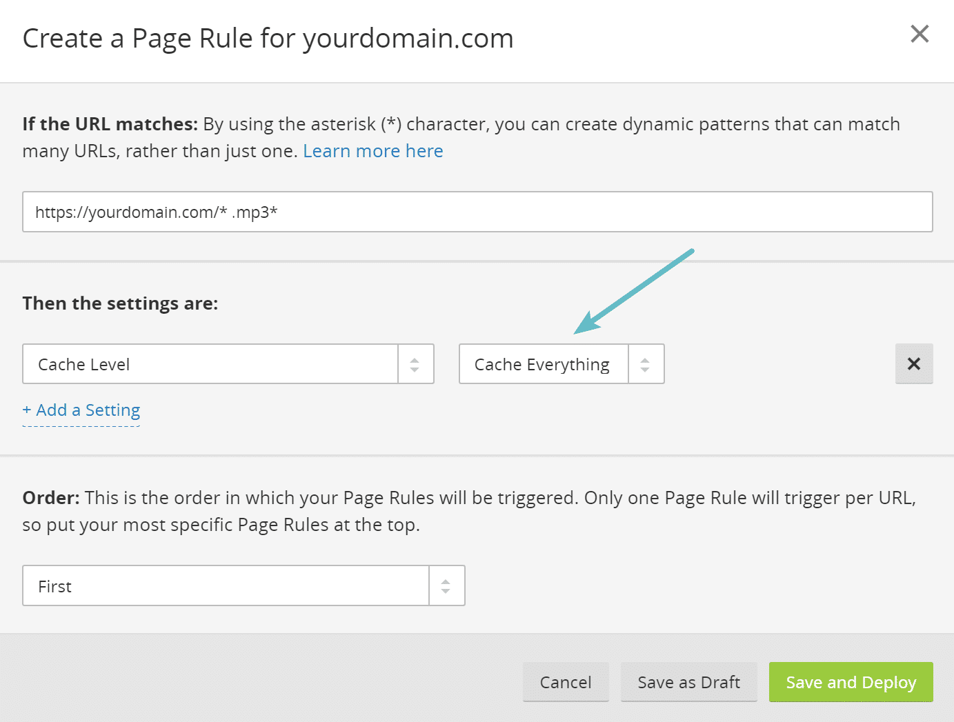 Cloudflare page rule to cache .mp3