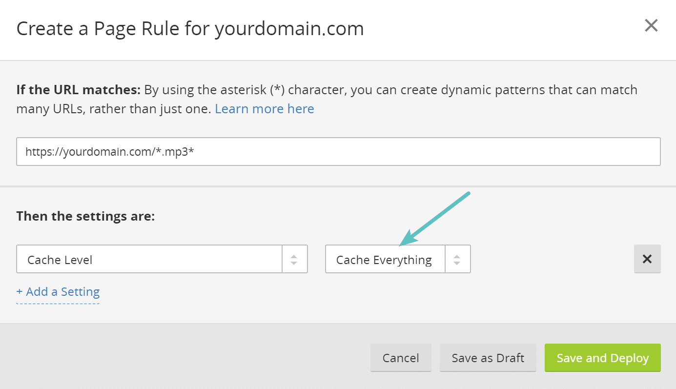 Cloudflare page rule to cache .mp3