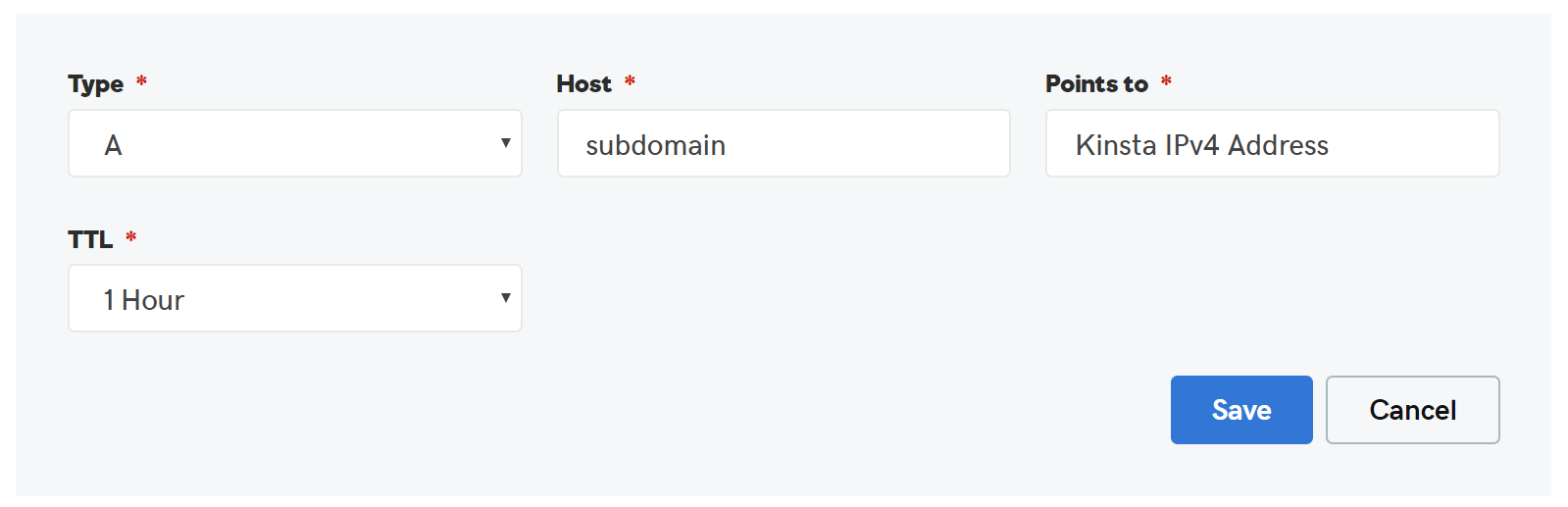 GoDaddy subdomain A record