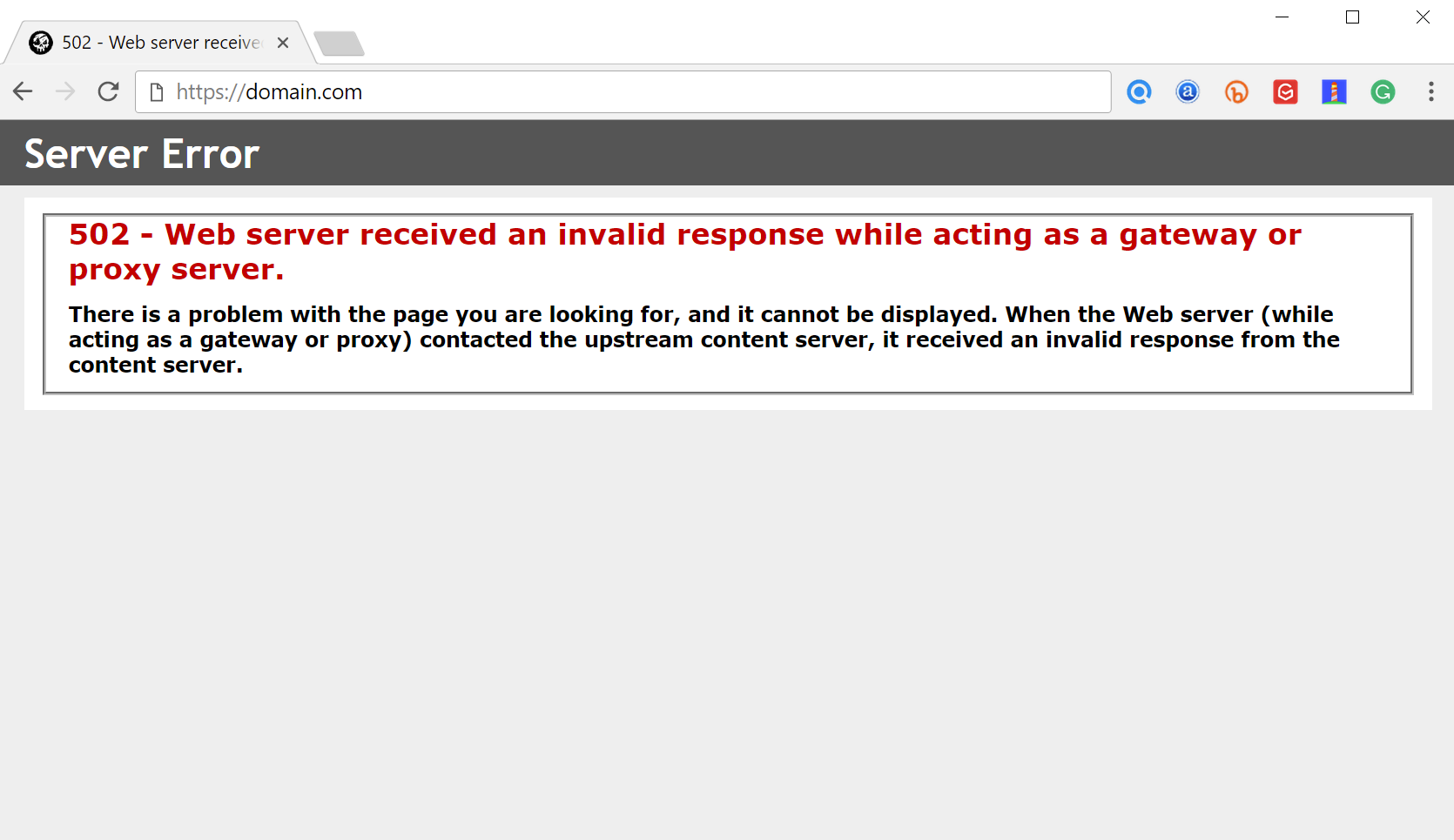 Chromeの「502 Bad Gateway」エラーメッセージ例3