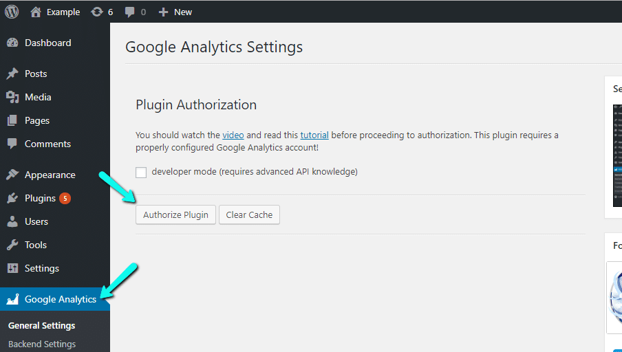Autorize o Google Analytics Dashboard para WP