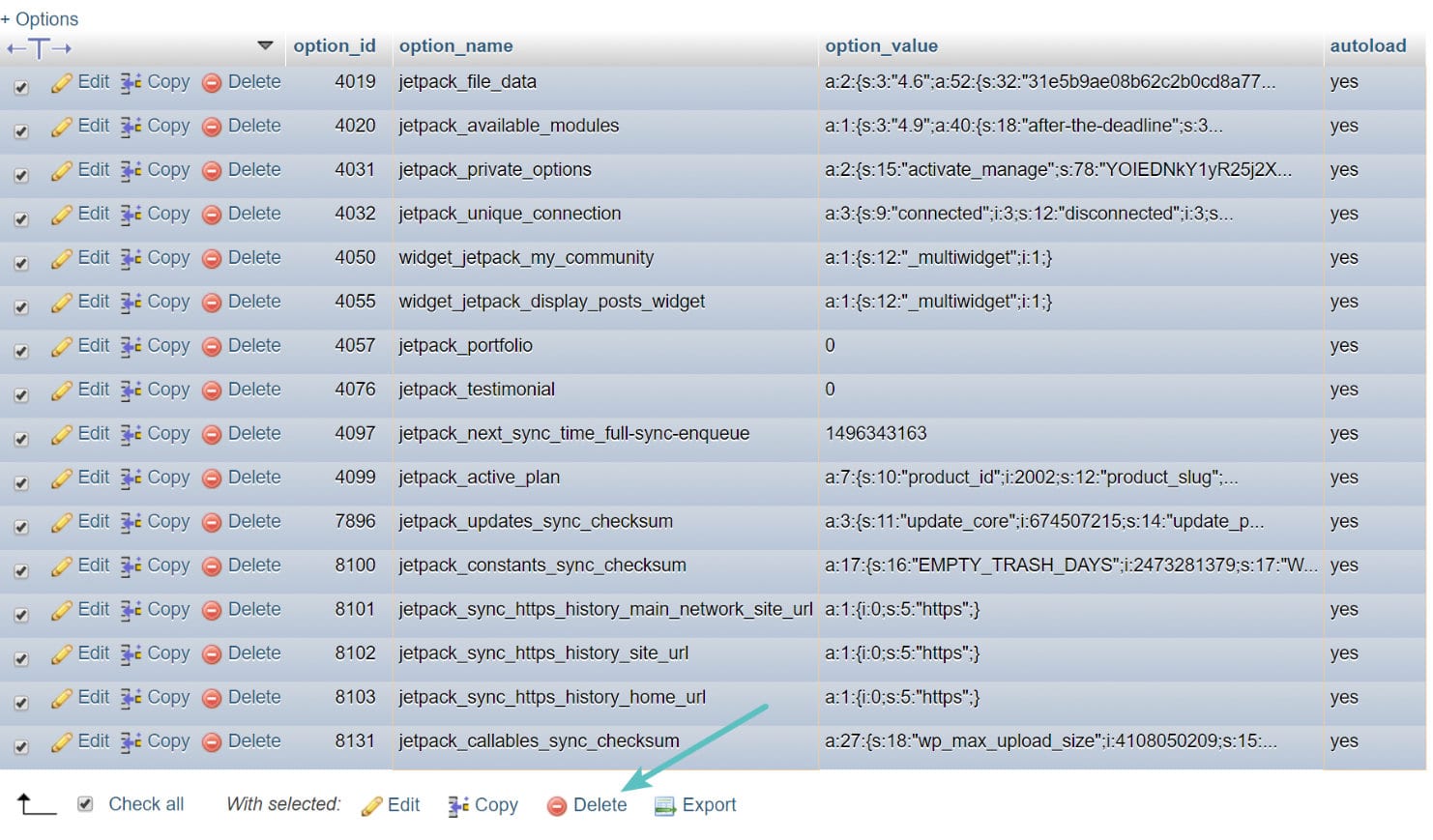 Delete autoloaded tables