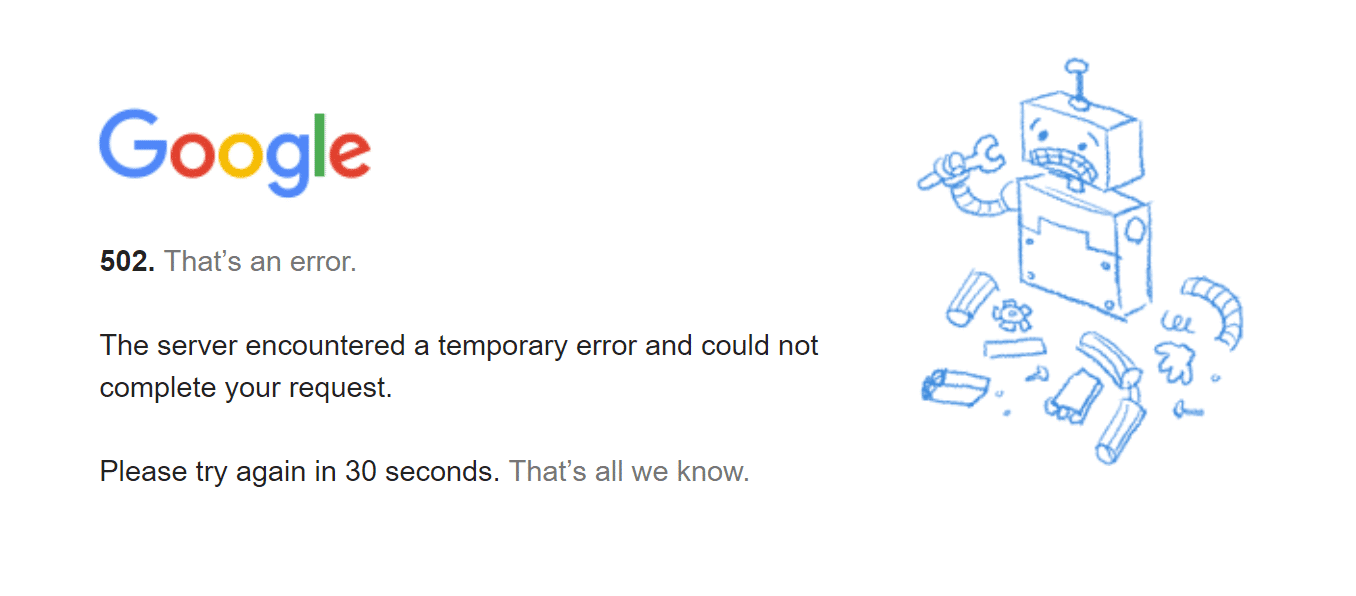 Google 502 error