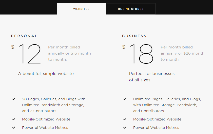 squarespace website pricing