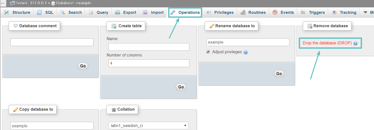 Remove db. Rename database MYSQL. Delete database.