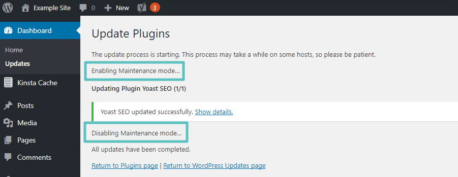 wordpress maintenance mode process