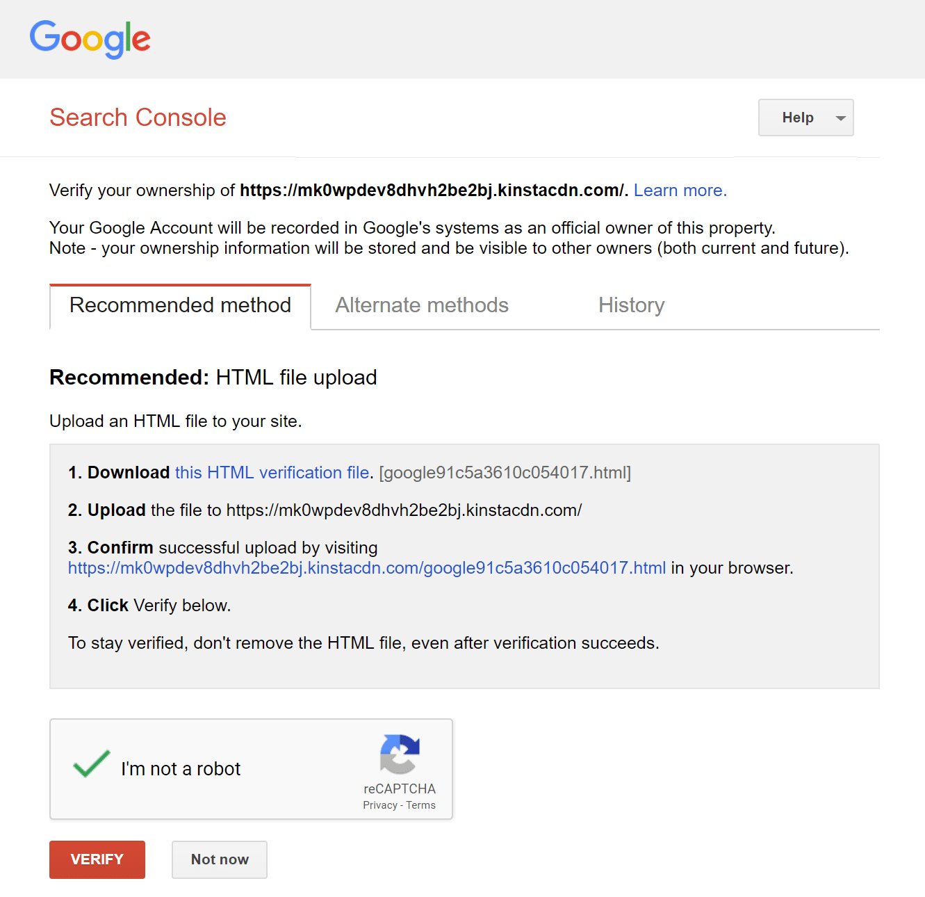HTML verification file