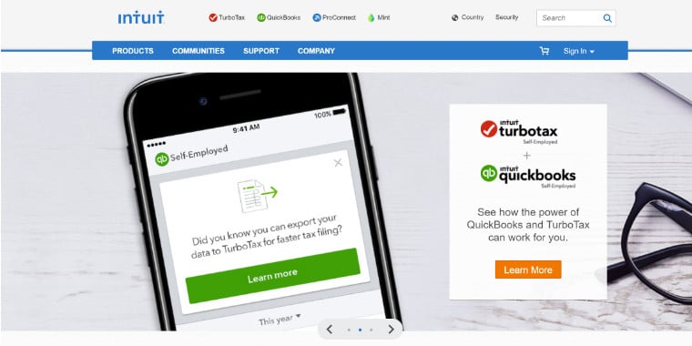 Intuit's homepage