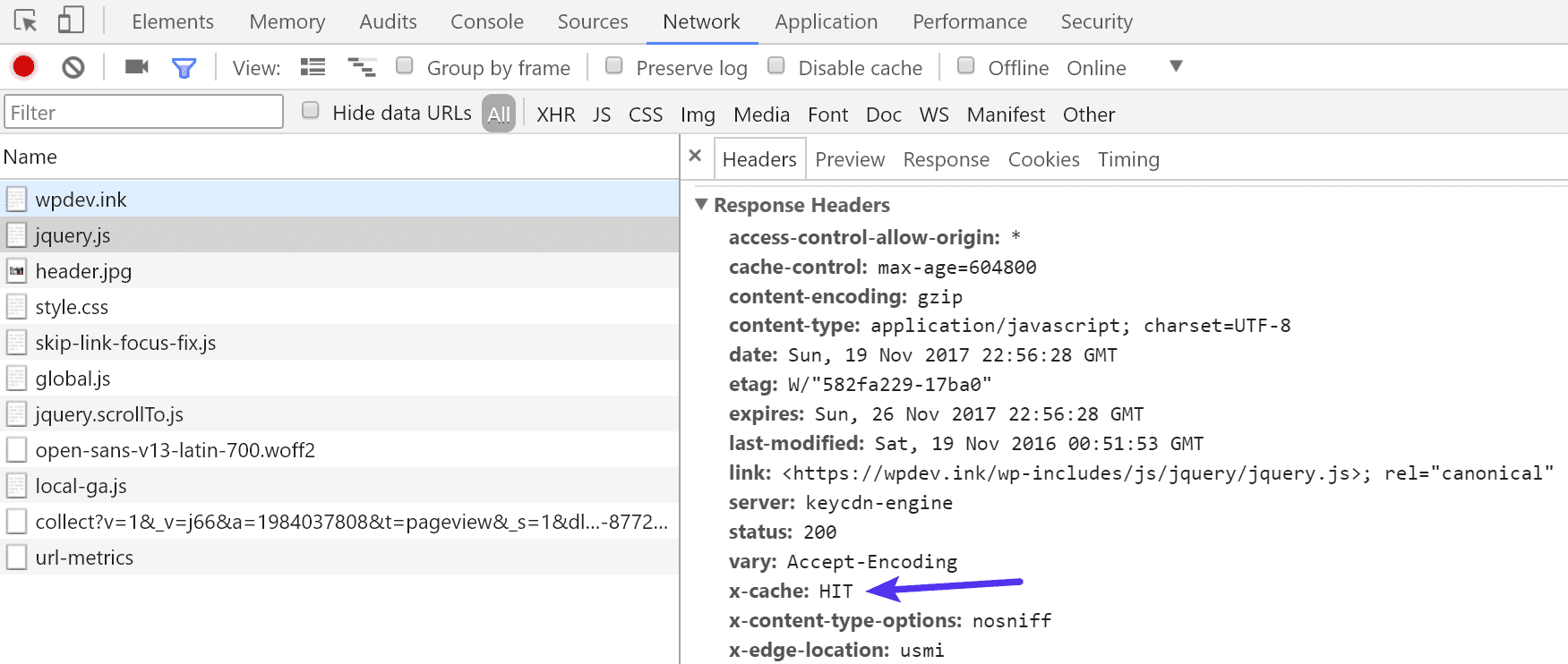 Kinsta CDN cache hit