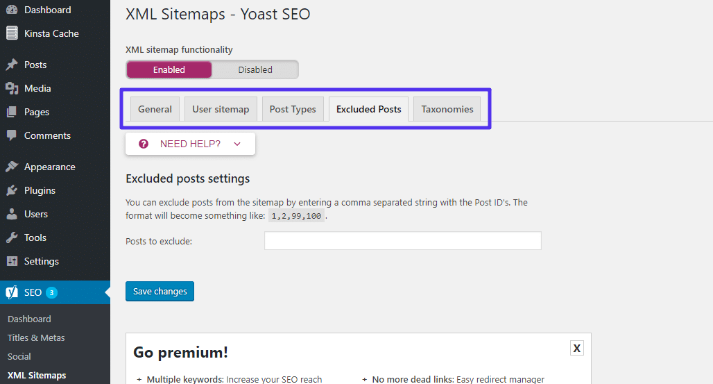 Configuração de Yoast SEO XML sitemaps