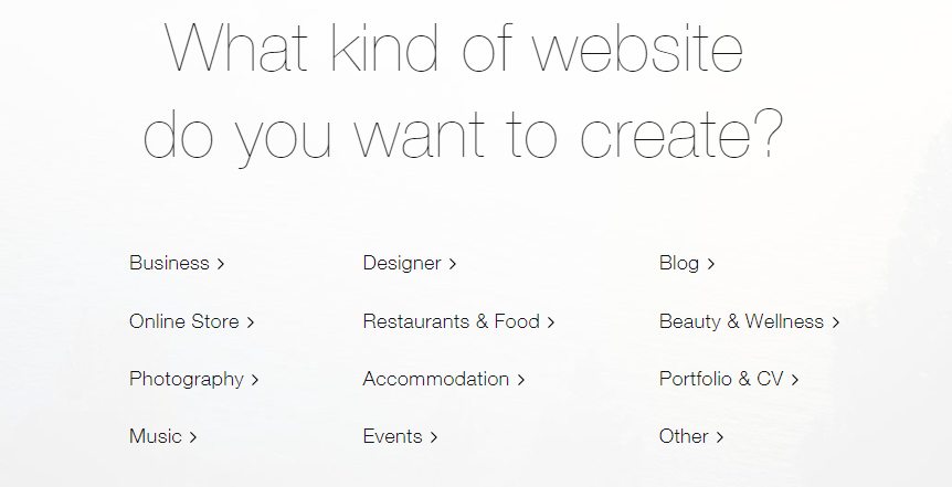 Escolhendo o tipo de site Wix que você deseja criar.