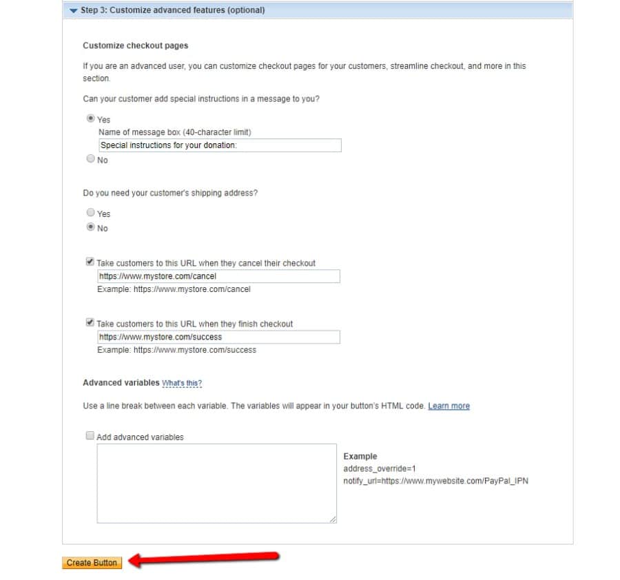 PayPal create button