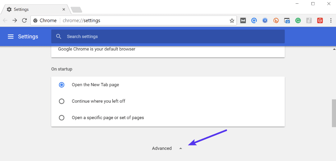 Chrome advanced settings