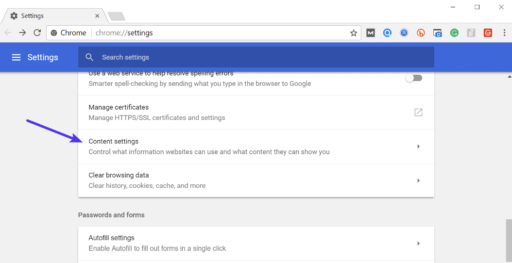 Chrome content settings