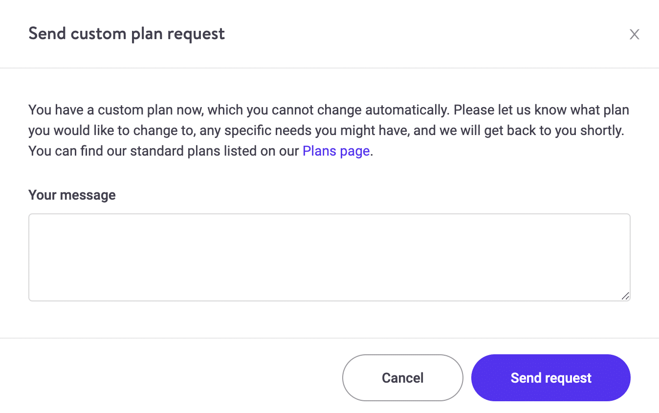 Sending a custom plan request from MyKinsta.