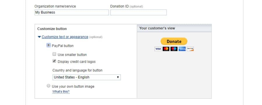 Dettagli del pulsante di donazione PayPal
