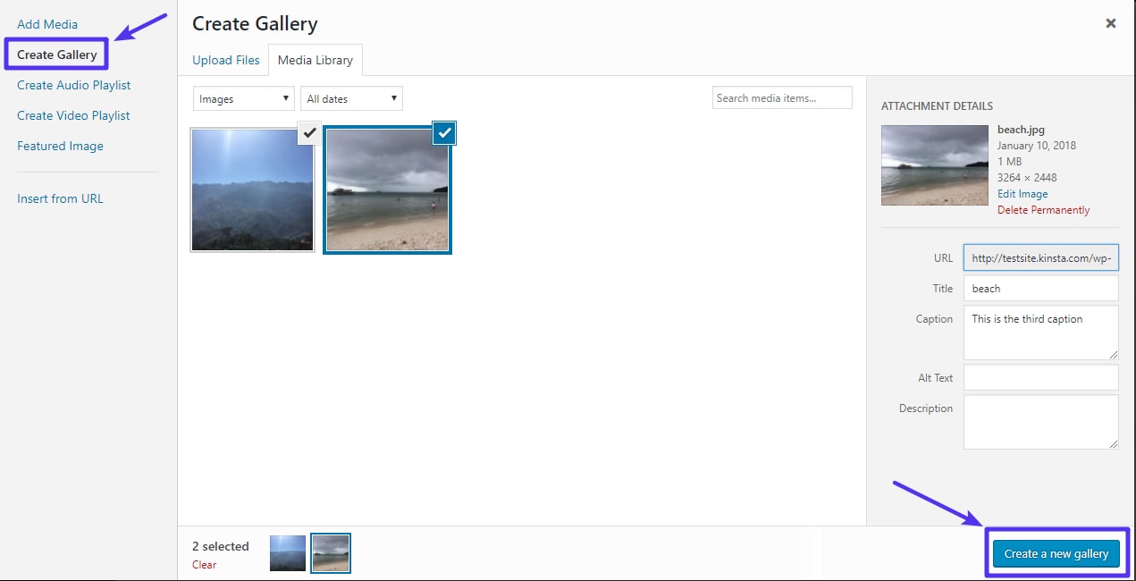 How to create a new image gallery in WordPress